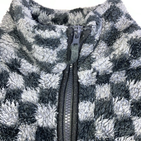 No Boundaries medium checkered black gray cropped Fleece Pullover - Picture 4 of 16